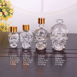 15ml 30ml 50ml 100ml skull shape essential oil aroma glass cosmetic bottle