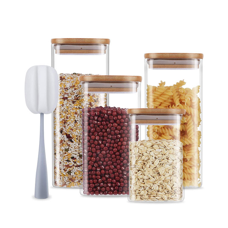 Square High Borosilicate Glass Jar Storage Food Container with Bamboo Lid
