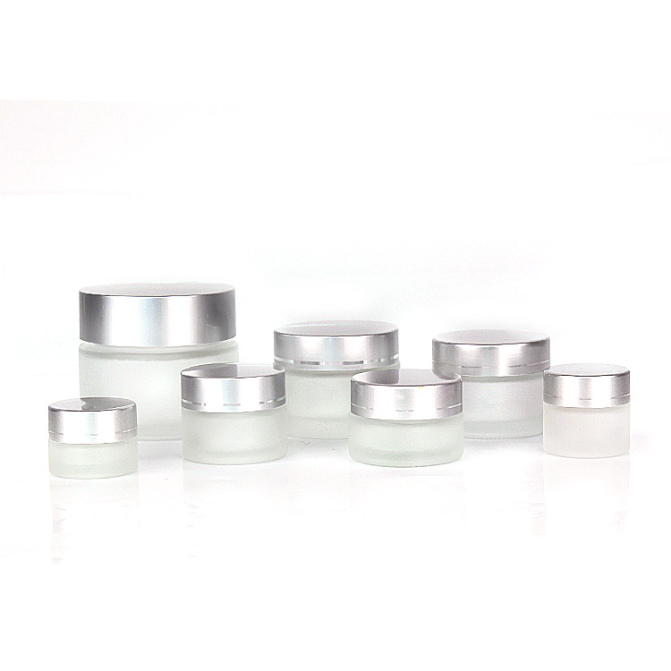 5ml 10ml 20ml 30ml 50ml 120ml frosted round glass cosmetic cream jar with sliver screw lid