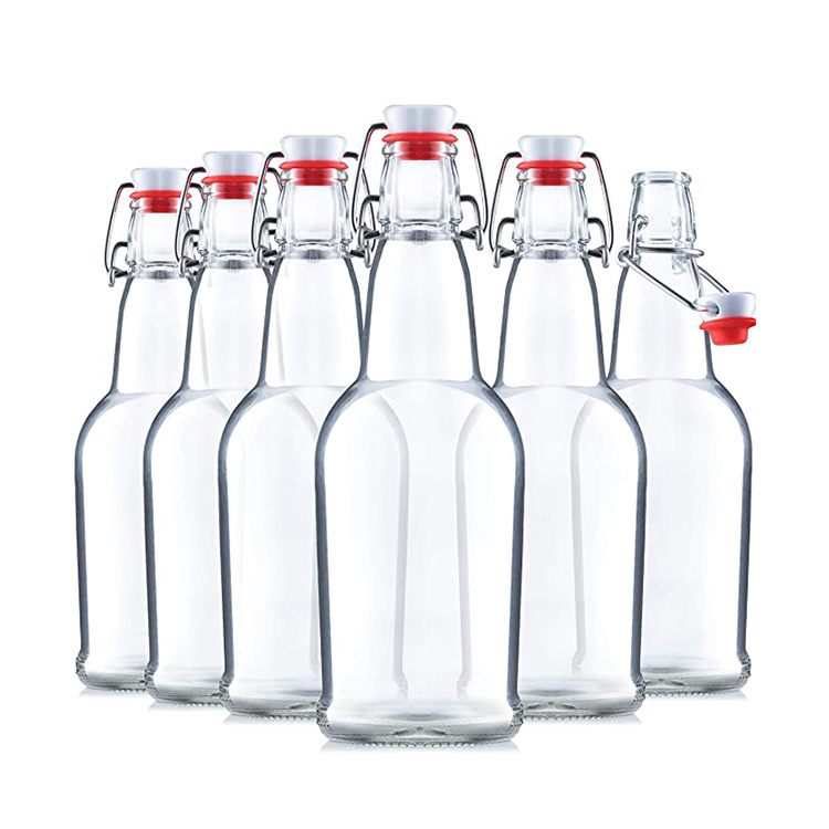 500ml clear round glass bottle for beer Kombucha with Flip-top Airtight Lid