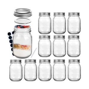 Mouth Glass Mason Jars Supplier 16 oz 500ml wide mouth Glass Canning food storage Jars with Metal Airtight Lids