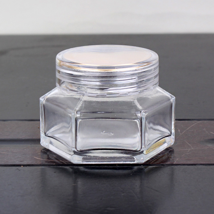 Fashionable Hexagonal Cream Jar 50g Luxury Cosmetic Jar Glass Jar