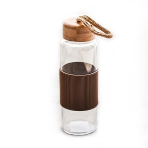 12oz 350ml Borosilicate Glass Water Bottle with Bamboo Lid and Silicone Sleeve