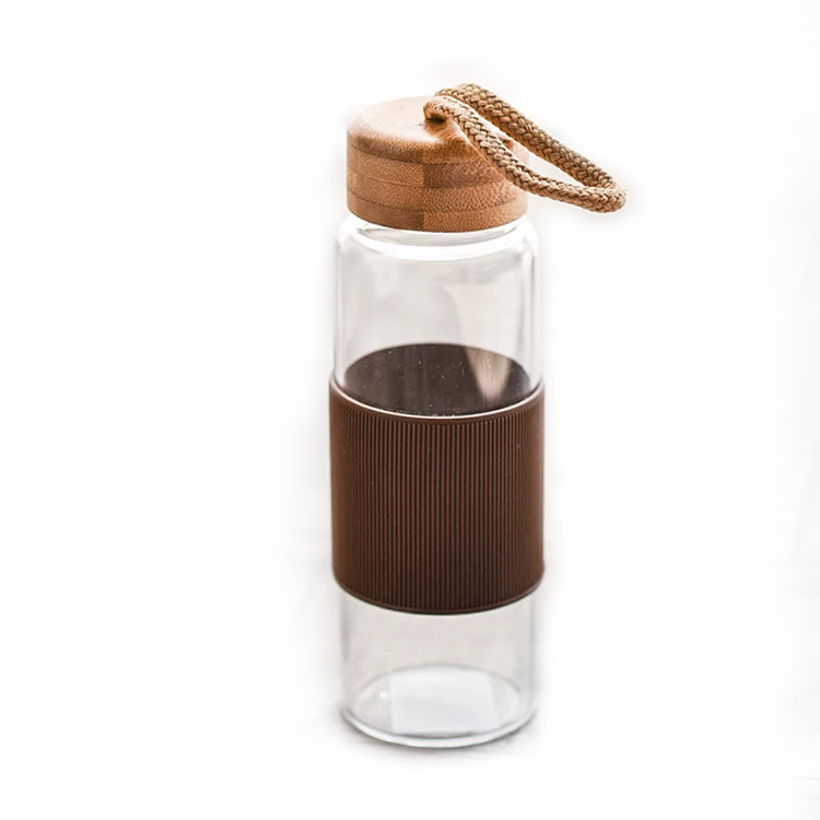 Borosilicate Glass Water Bottle with Bamboo Lid and Silicone Sleeve