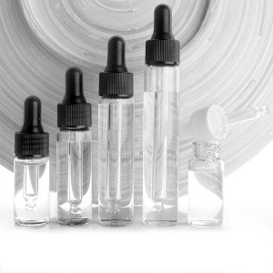 Empty 15ml 20ml 25ml 30ml clear round glass dropper bottle with Glass Eye Droppers