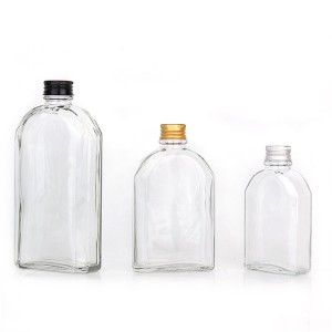 Factory sale empty 100ml 200ml 250ml 350ml 500ml flat clear glass bottle for juice cold press coffee liquor with Aluminum lids