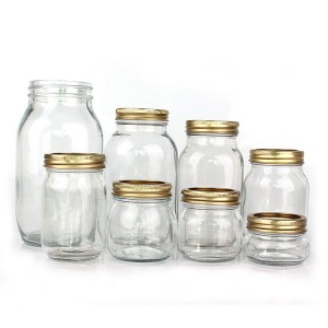 Square round clear 5oz 8oz 12oz 16oz 25oz 32oz 1500ml airtight wide mouth glass mason jar canning storage jar with split type metal lid