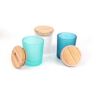 Factory Custom Frosted Matte Glass Candle Vessels Container Jars with Bamboo Wooden Lid 7oz for candle making