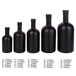 500ml 750ml empty custom matte black wine vodka glass bottle