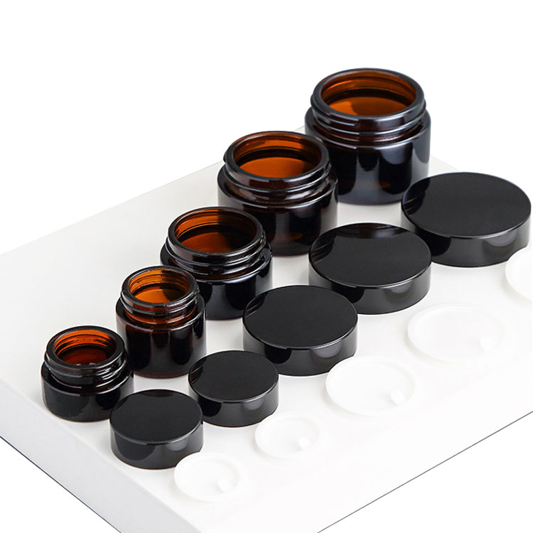 Jar kaca bunder amber fashion kanggo kosmetik krim perawatan kulit rai