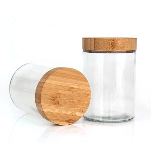 Nouveau produit 220 ml 300 ml 420 ml 660 ml 730 ml bocal de conservation des aliments en verre hermétique rond transparent avec couvercle en bois de bambou