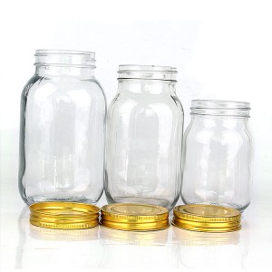 China Factory 150ml 250ml 300ml 750ml 1000ml 1500ml food storage glass mason jars in bulk with golden metal lid