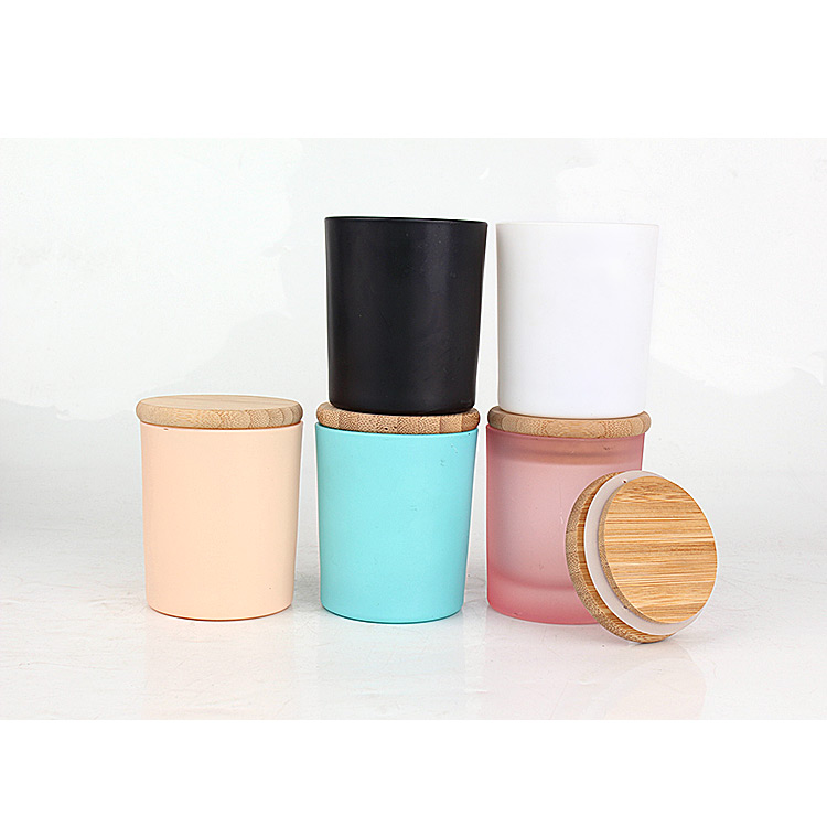 Frosted Matte Glass Candle Vessel Jars with Wooden Lid 7oz for candle  making factory and manufacturers