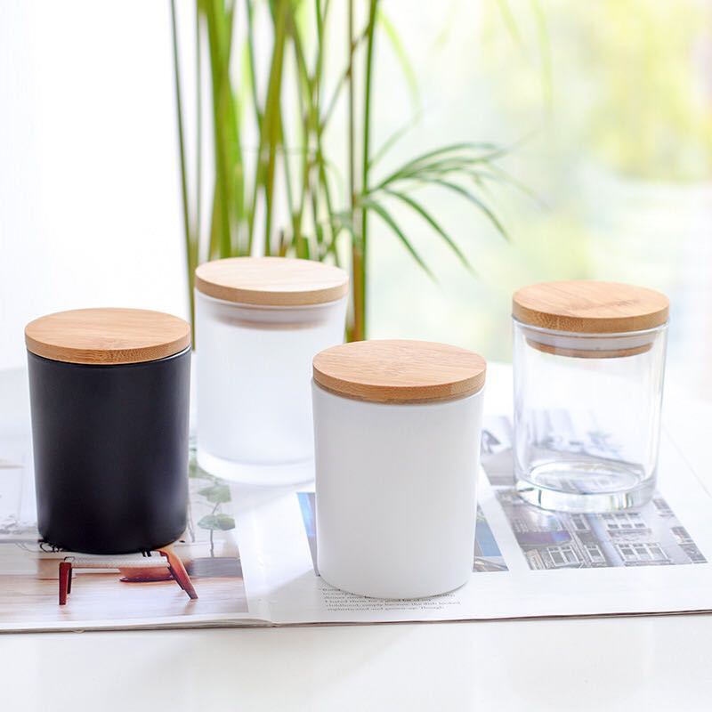 7oz Glass Candle Jars with Airtight Bamboo Lids Bulk Matte Black