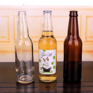 Wholesale 330ml beer bottle juice beverage glass bottle with metal crown cap