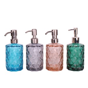color glass diamond embossed soap liquid bottle dispenser 350ml