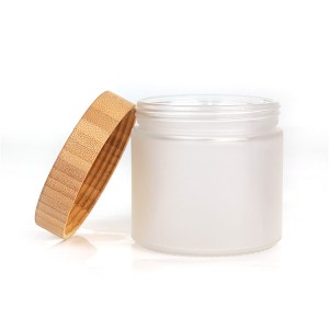 Custom 14oz 420ml round frosted glass storage spice jar with bamboo wooden lid
