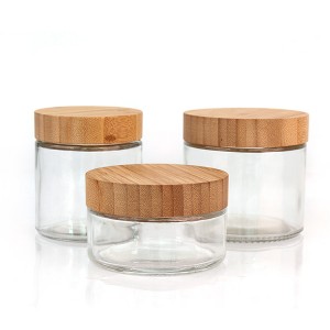 New product 220ml 300ml 420ml 660ml 730ml clear round Airtight glass food storage jar with bamboo wooden lid