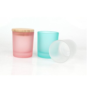 Factory Custom Frosted Matte Glass Candle Vessels Container Jars with Bamboo Wooden Lid 7oz for candle making