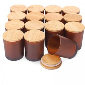 6oz empty frosted Amber Glass Candle Jars vessels containers with Bamboo Lids for Candle Making
