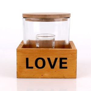 Wholesale glass candle holder containers with wood lid