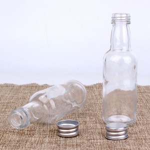 50ml bouteille en verre de vin rond avec un couvercle en aluminium argenté
