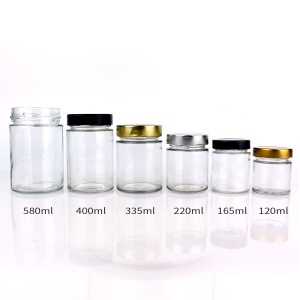 Wholesale wide mouth round clear glass  jar for storage with metal lid