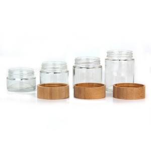Hot sale round 50ml 60ml 90ml 110ml face glass cream cosmetic jar with bamboo lid