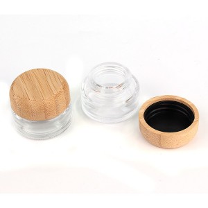 high quality clear round 25g bamboo lid glass cream cosmetic jar container
