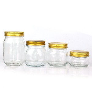 China Factory 150ml 250ml 300ml 750ml 1000ml 1500ml food storage glass mason jars in bulk with golden metal lid
