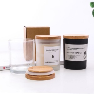 Customized Clear Black frosted Glass Candle Jar with Bamboo Lid for DIY Aromatherapy Candle