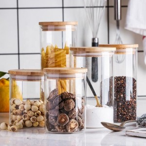 Kitchen Canisters borosilicate glass food storage jar with Airtight bamboo lid
