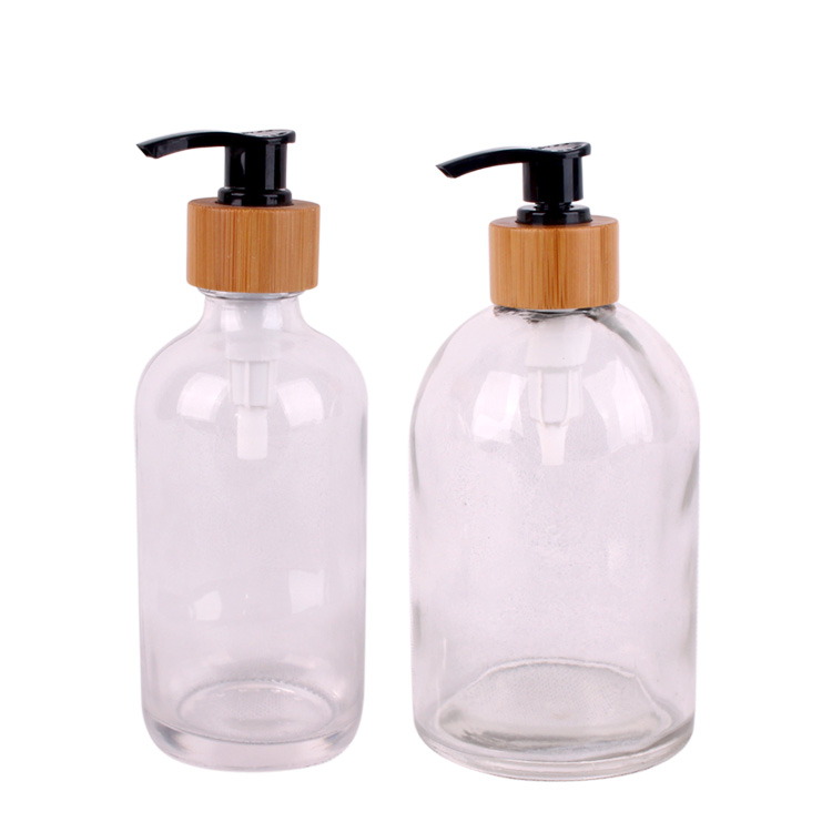 500ml clair Boston bouteille en verre de savon liquide ronde avec pulvérisateur à pompe