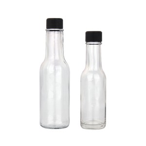 150ml 5oz cheap woozy clear round empty chilli tomato hot sauce bottle tabasco sauce glass bottles with black cap