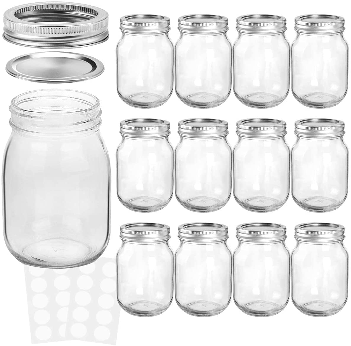 Wide mouth Glass Mason Jars 16 OZ round glass canning jar for Jam Honey Wedding Favors Baby Foods DIY Spice with metal lid