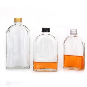 Factory sale empty 100ml 200ml 250ml 350ml 500ml flat clear glass bottle for juice cold press coffee liquor with Aluminum lids