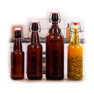 wholesale reusable 350ml 500ml 1000ml amber Swing Top Flip Top Glass oil wine beer juicer drinking Bottles