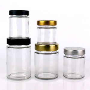 Wholesale wide mouth round clear glass  jar for storage with metal lid