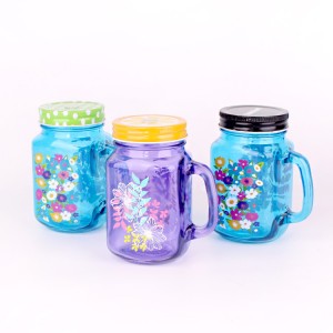 wholesale different color 16oz 500ml glass mason jar with lid and straw handle for drinking water juice cold beverage for sale
