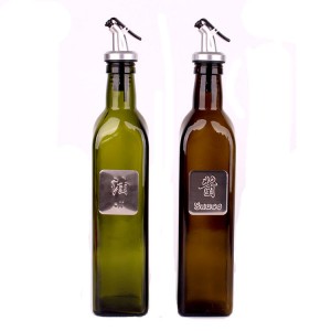 Wholesale Sqaure 17oz 500ml Glass Olive Oil Dispenser Bottle Vinegar Sauce Cruet Bottle