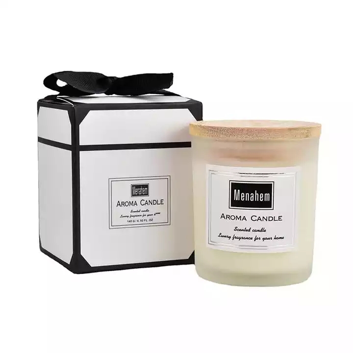 7oz 10oz Customized frosted Glass Candle Jars With Box Candle vessels For Candle Making With wooden Lids