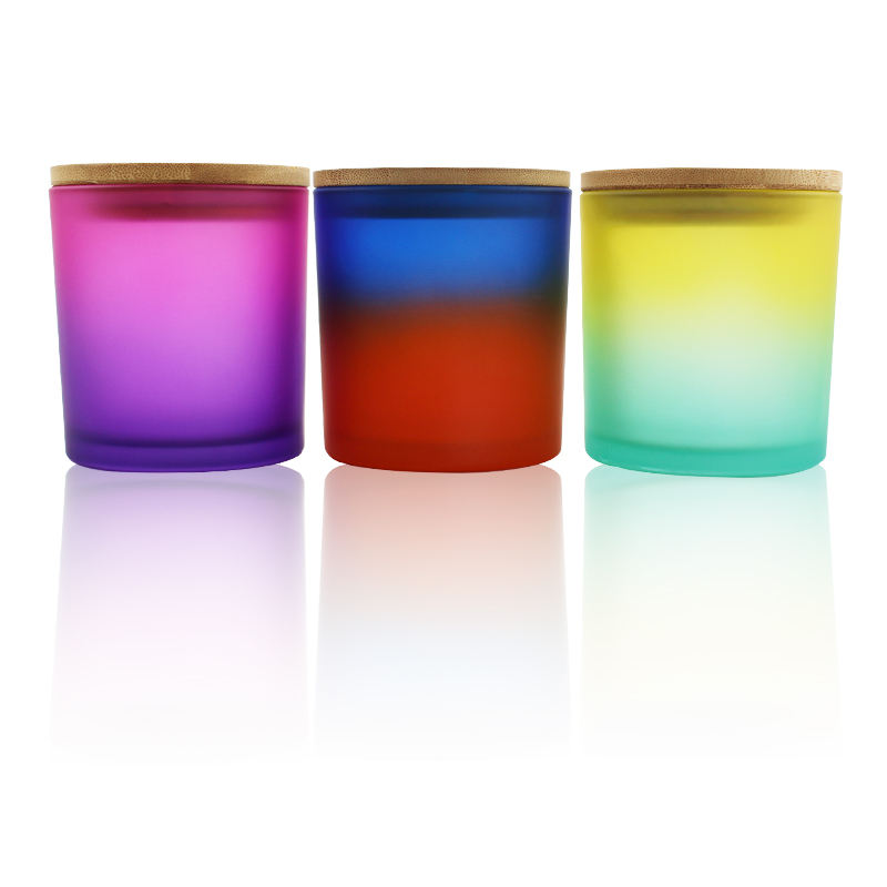 Customized high quality frosted glass candle jar 10oz luxury candle containers glass candle jars with wooden lids