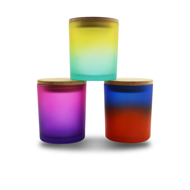 Ready To Ship Wholesale Customized 300ml 10oz Frosted Gradient Luxury Empty Glass Candle Jar with Lid