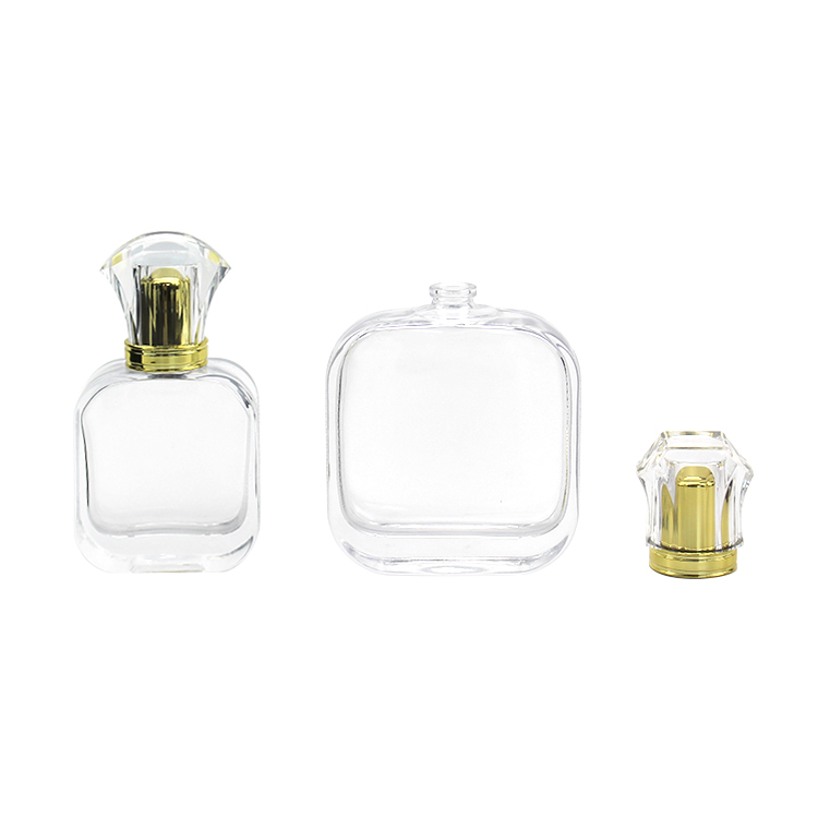 Luxury Design 50ml Square Glass Empty Refillable Spray Beautiful Perfume  Bottle with Wooden Lid