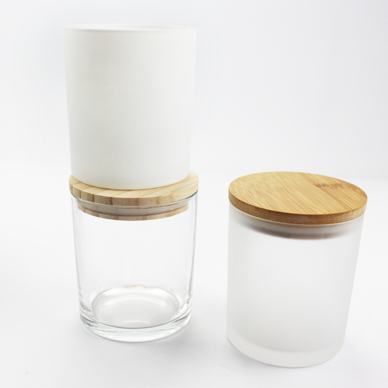 Wholesale big clear glass candle jars with bamboo lid factory and  manufacturers