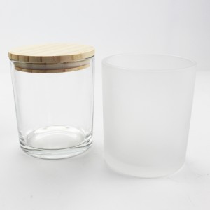 Custom Empty 14oz 400ml Matte Black White Clear Frosted Glass Candle Jars Container Vessels with Bamboo Wooden Lid metal lid for Candle Making DIY