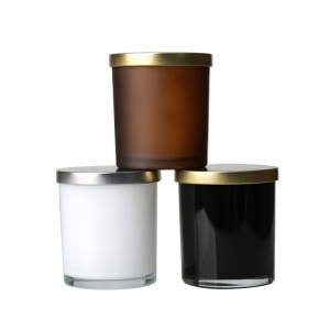 Round 10oz 300ml glossy white black frosted amber glass candle vessels jars