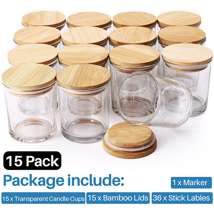 15PK 7 Oz Candle Jar W/bamboo Lids glass Jars 