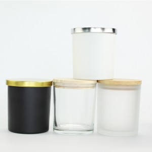 Empty 14oz 400ml Matte Black Glass Candle Jars with Wooden Lid metal lid