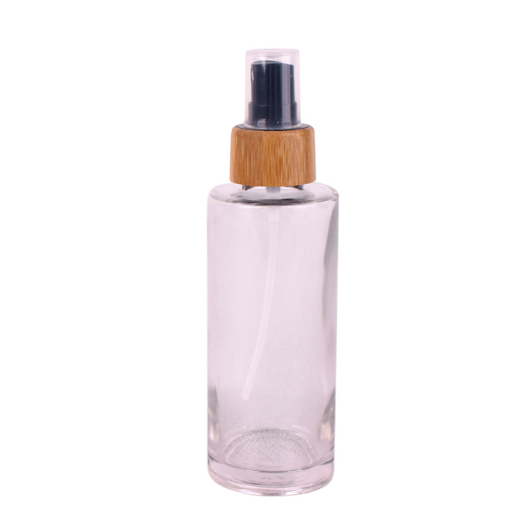 120ml round glass spray bottle with bamboo pump Featured Image